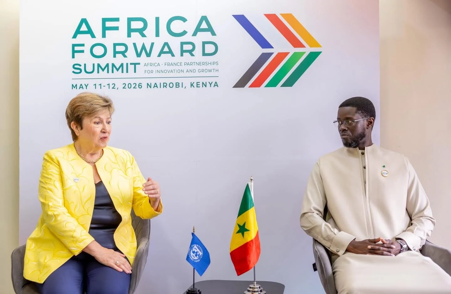 Kristalina Georgieva et Bassirou Diomaye Faye lors d'un échange sur la dette et les réformes
