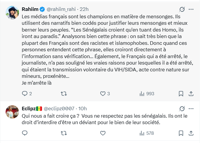 Capture d'écran des réseaux sociaux illustrant les réactions au reportage