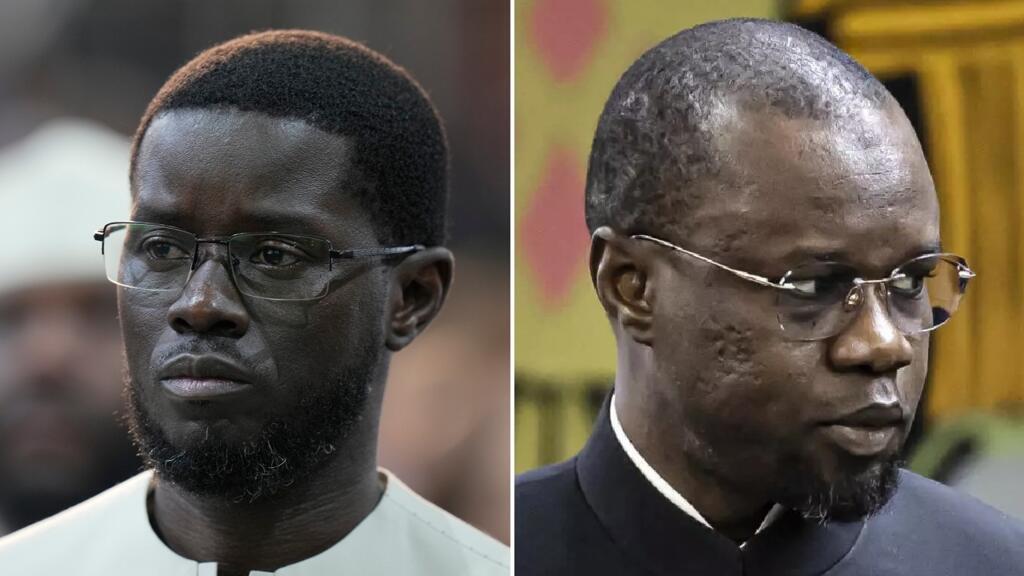Le président du Sénégal Bassirou Diomaye Faye à gauche et l'ancien Premier ministre Ousmane Sonko à droite