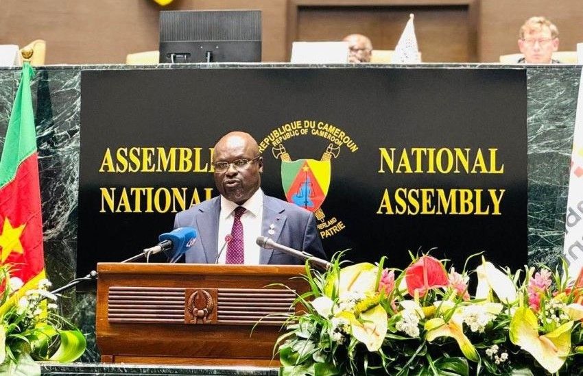 Michel Régis Onanga M. Ndiaye, président de l'Assemblée nationale gabonaise, lors de son intervention à Yaoundé