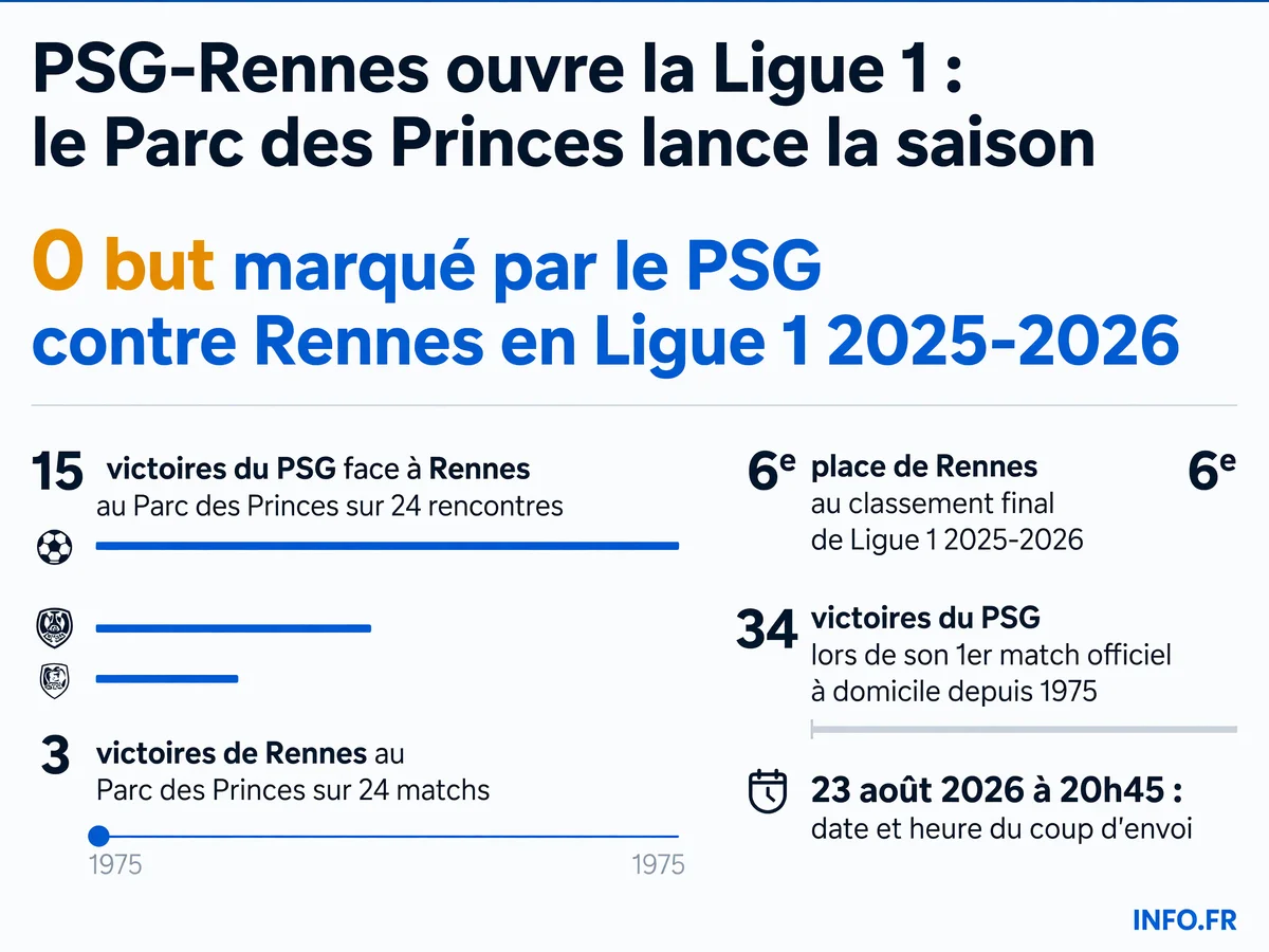 Statistiques des confrontations PSG-Rennes et du premier match à domicile du PSG en Ligue 1 pour l'ouverture de la saison 2026-2027